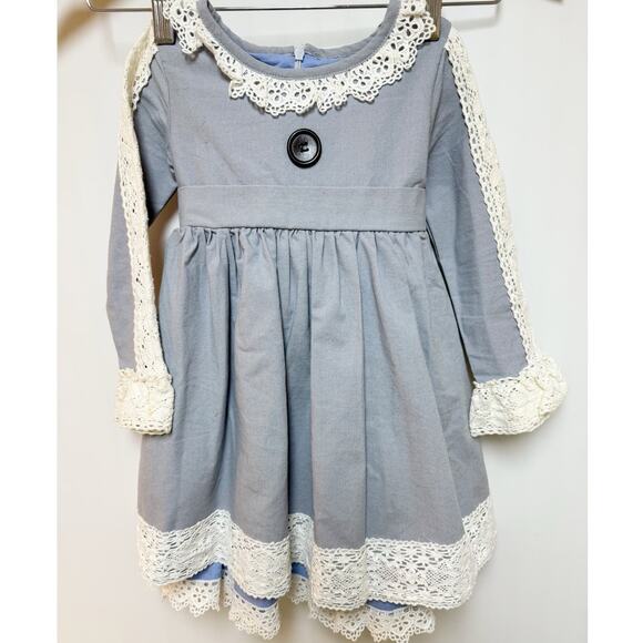 Only Little Once Other - Only Little Once OLO Girls Tie Back Dress Blue with White Trim 4